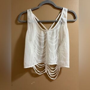 Foreign Exchange White Fringe Tank Top